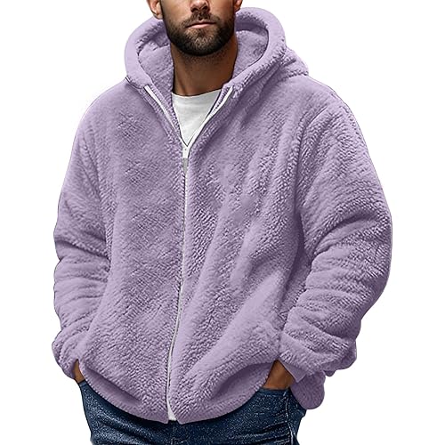 Muscularfit Mens Fuzzy Sherpa Jacket Fleece Long Sleeve Full-Zip Hooded Shirt Casual Warm Winter Jacket Coats Outdoor Fashion