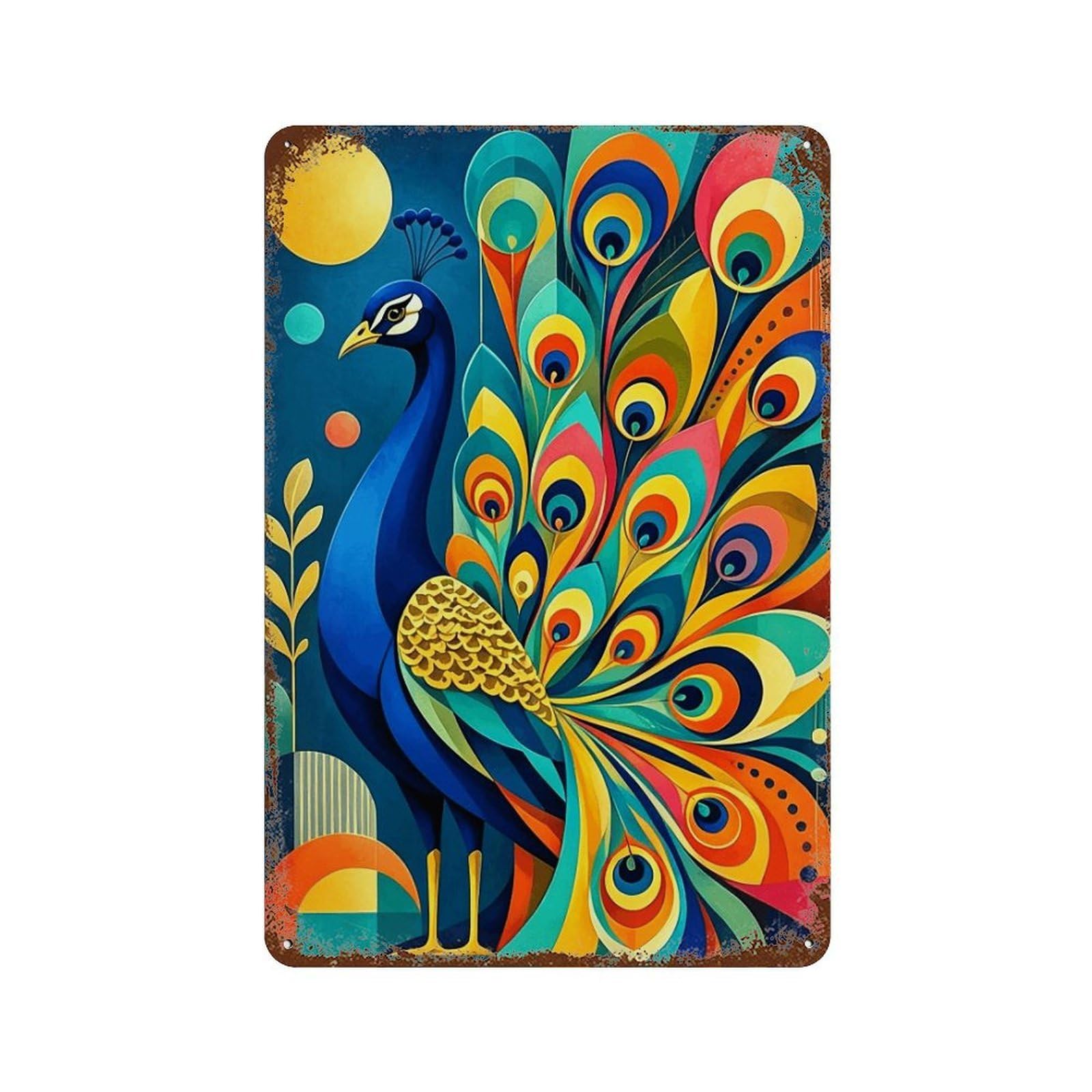 MGHTGRWE Cubist Peacock Ornamental (1) Poster Wall Art Iron Vintage Metal Tin Sign Modern Home Cofffee Club Art Bar Shop Decor 30x20cm