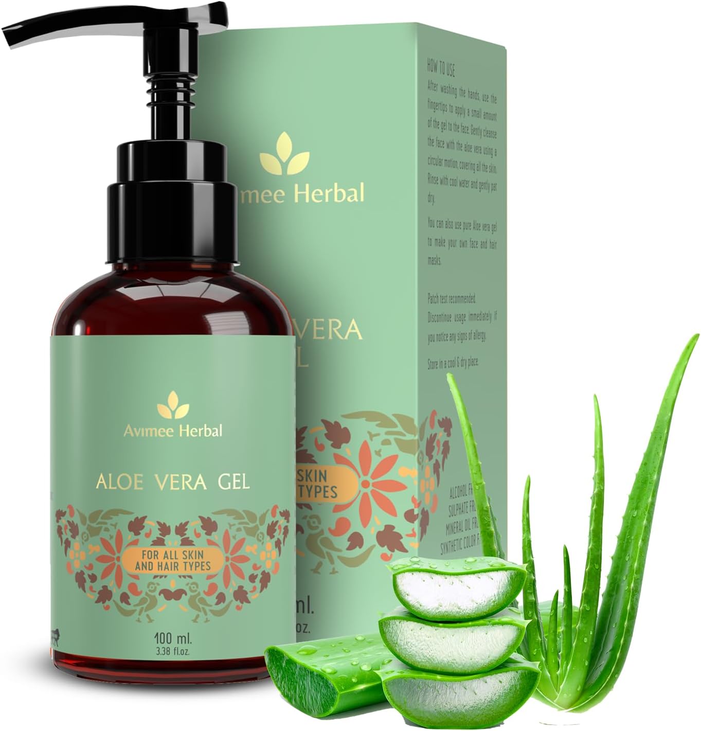 Pure Aloe Vera Gel for Skin and Hair - 100 ml | Hydrates, Moisturizes & Soothes Irritated Skin | Vitamin E & Natural Emollients