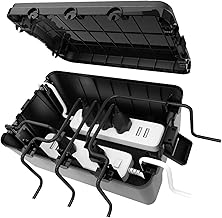 RISEMART extra große kabelbox (32 * 21 * 13 cm), IP54 wasserdicht, 7 Kabeleingänge und -ausgänge (3 vorne und 4 seitlich) Outdoor kabel safe box, Timer-Steckdose, Polypropylen, schwarz