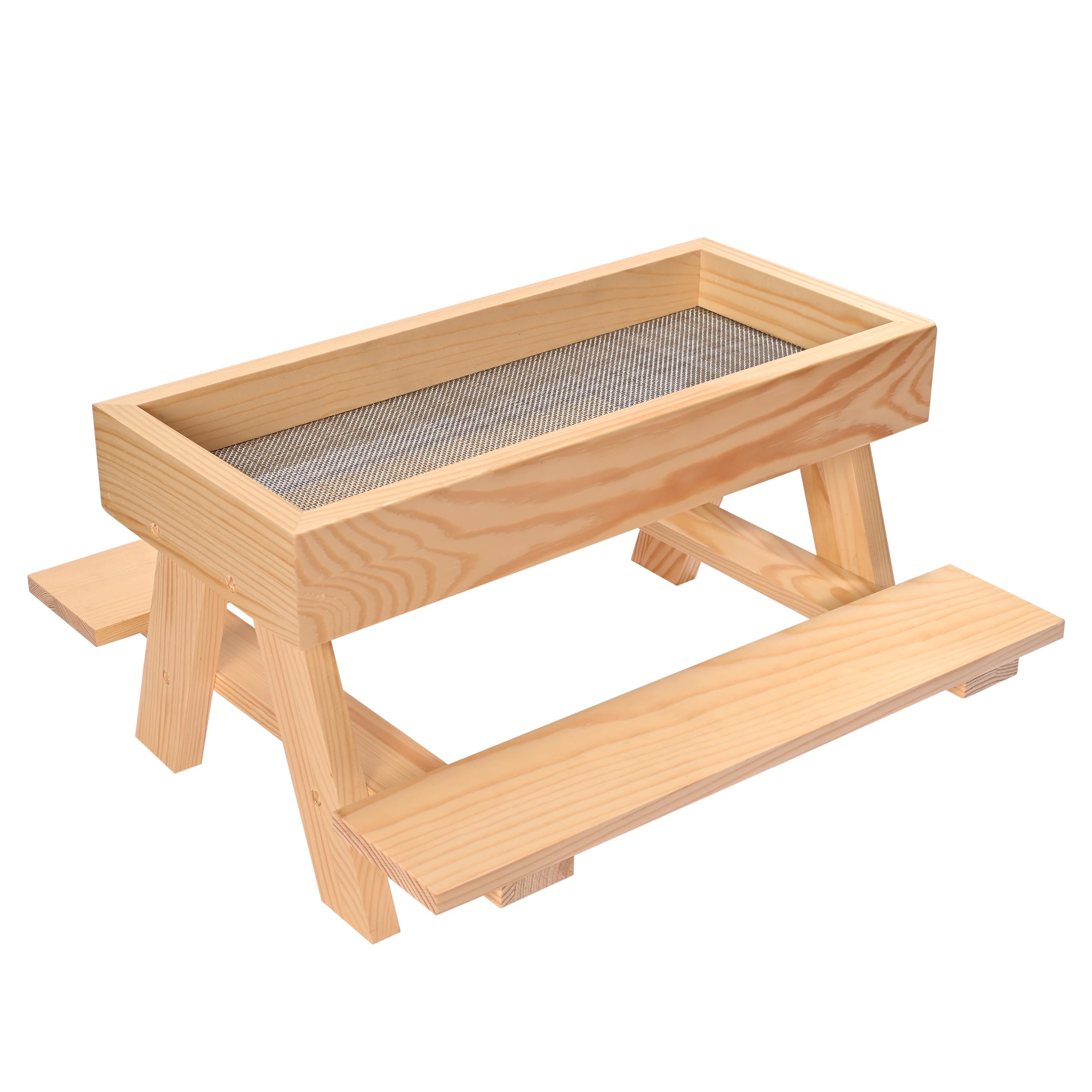 Chicken Picnic Table, Handmade Carbonized Wooden Chicknick Table, Poultry Feeder Table for Chicken, Duck, Squirrel, Rabbit, and Wild Bird, Keep Food Fresh and Dry Easy to Clean and Fill