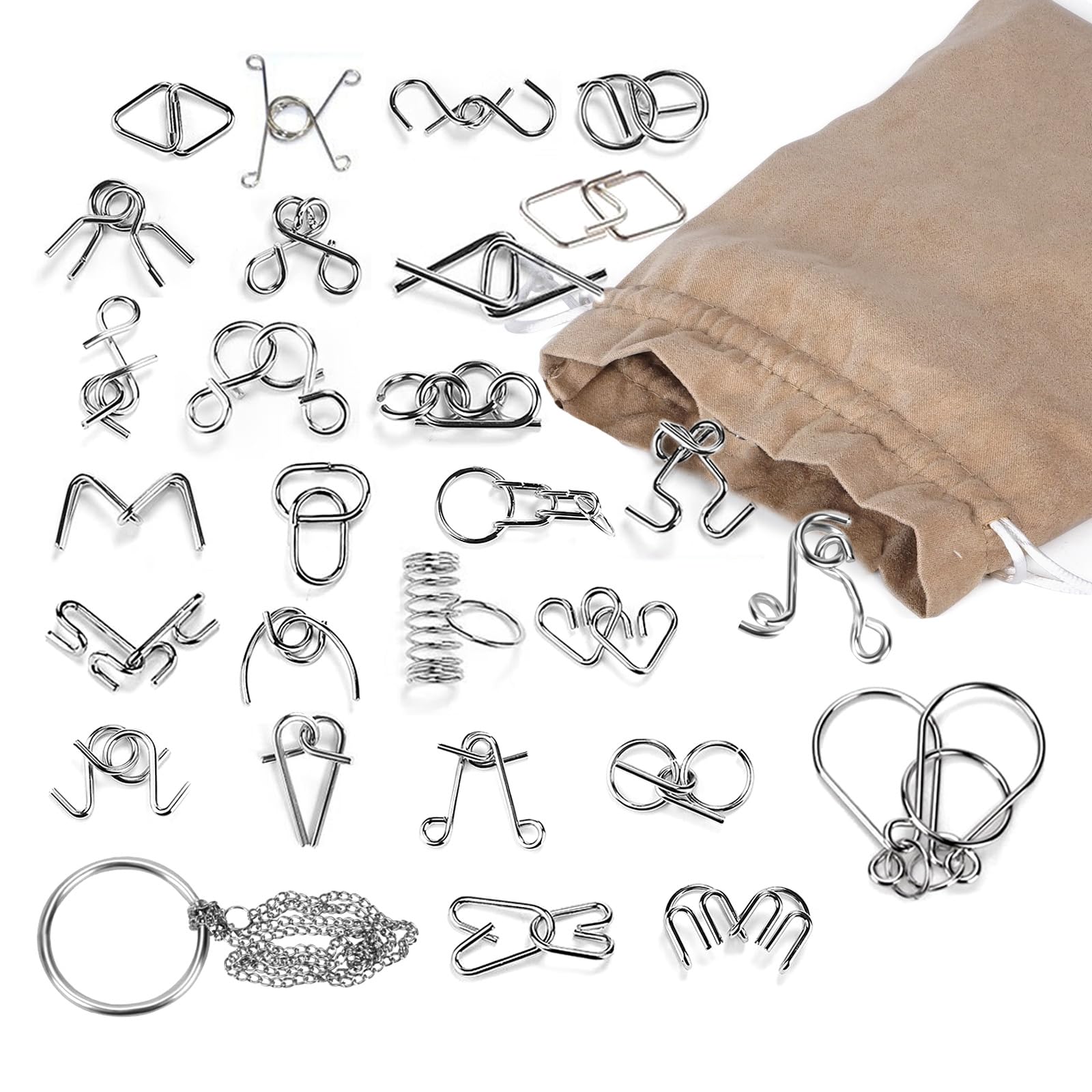 Joyeee 28 Pieces Metal Brain Teaser Set Twist Puzzle Game 3D Mind Game #1 - Perfect Classic Intelligence Educational Toy for Adults and Children