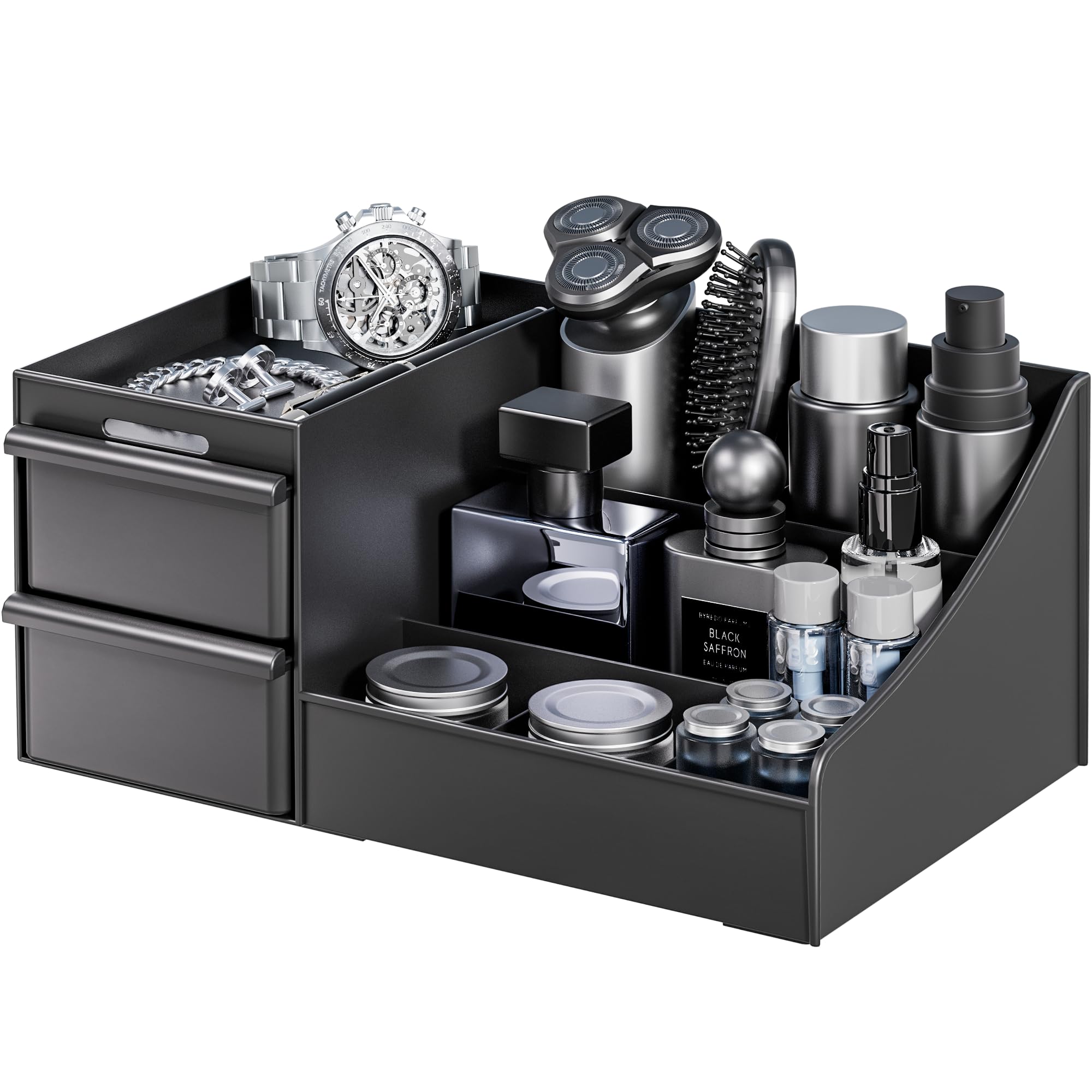 DancesCat Kosmetikorganizer Schwarz für Herren, Schminktisch Organizer mit Schubladen, Aufbewahrung für Makeup Organizer&Kölnisch Wasser, Box für Badezimmer&Schlafzimmer