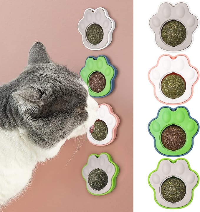 Firtink 4 Pack Catnip Ball Toys, 360° Rotatable Catnip Licking Balls