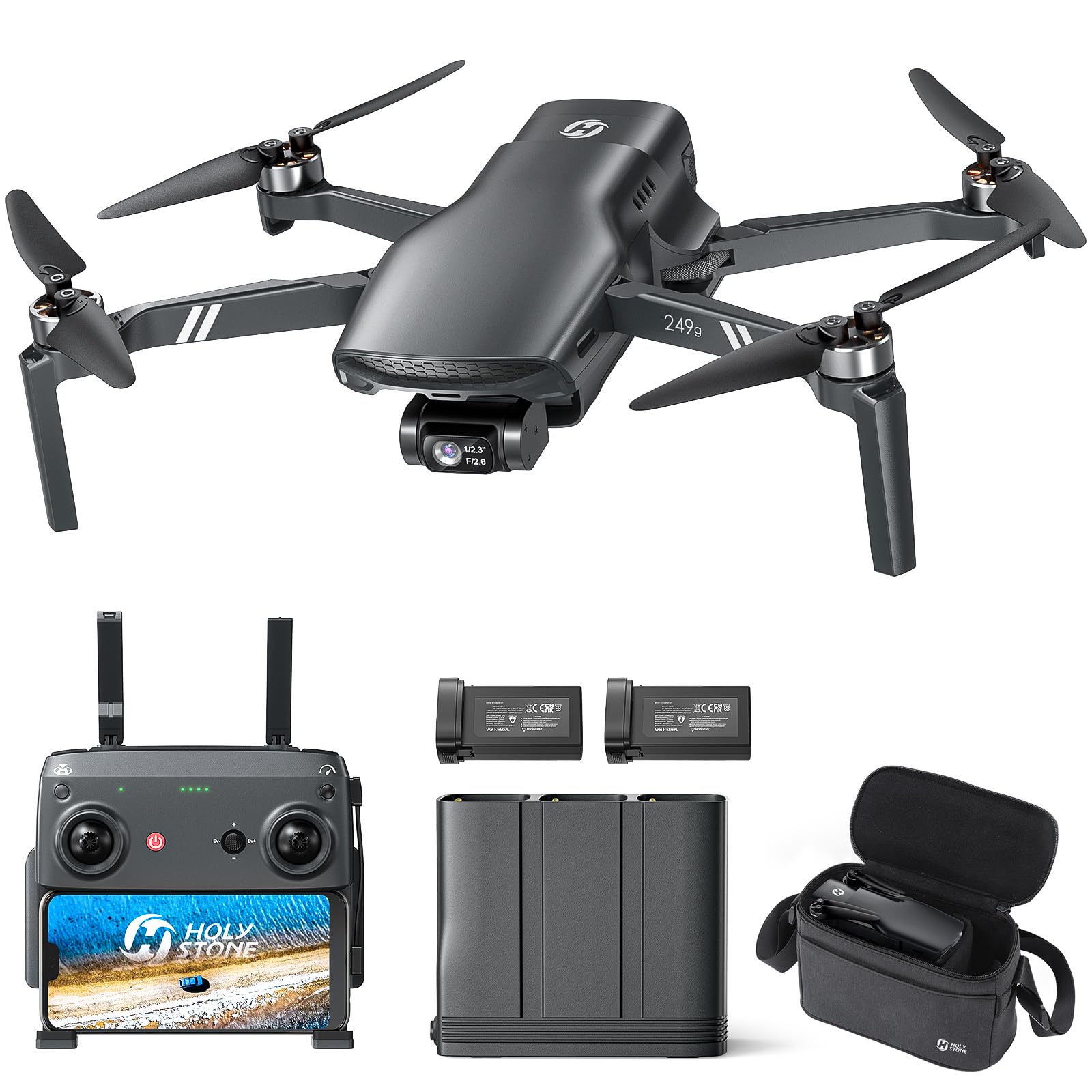Holy Stone HS900 Drone with Camera for Adults, 8K Photo & 4K/30fps Video, 249g FAA Compliant, 3-Axis Gimbal, Long Range 20,000FT 5.8GHz, GPS Return, Dual Batteries with Charging Hub, 60-Min Flight