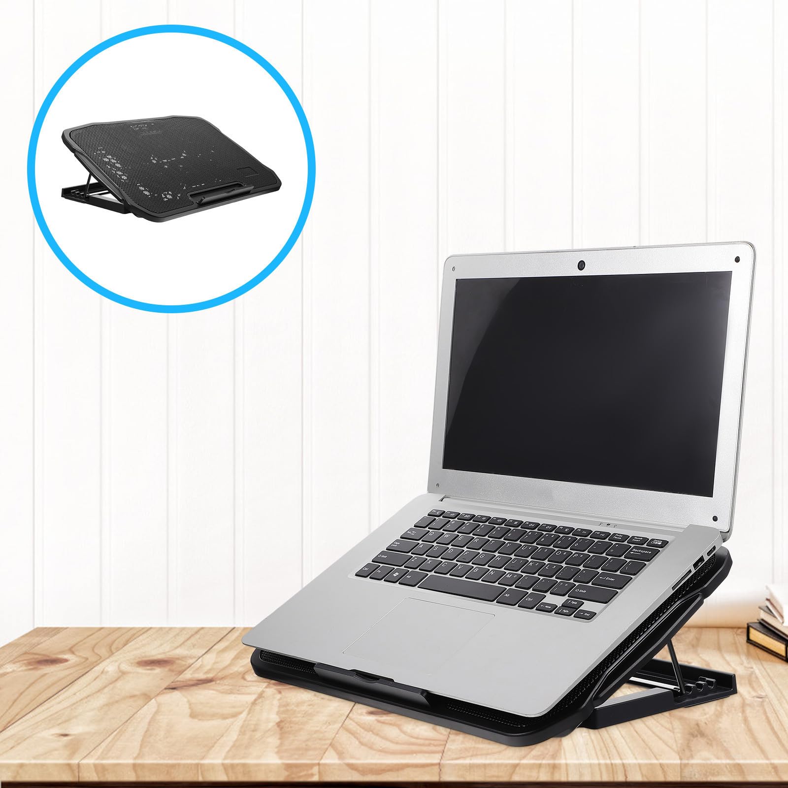 Healeved Refroidisseur D'ordinateur Portable en Fer et Plastique Multifonctionnel Double Interface USB et Vitesse de Vent Réglable pour Bureau et Maison