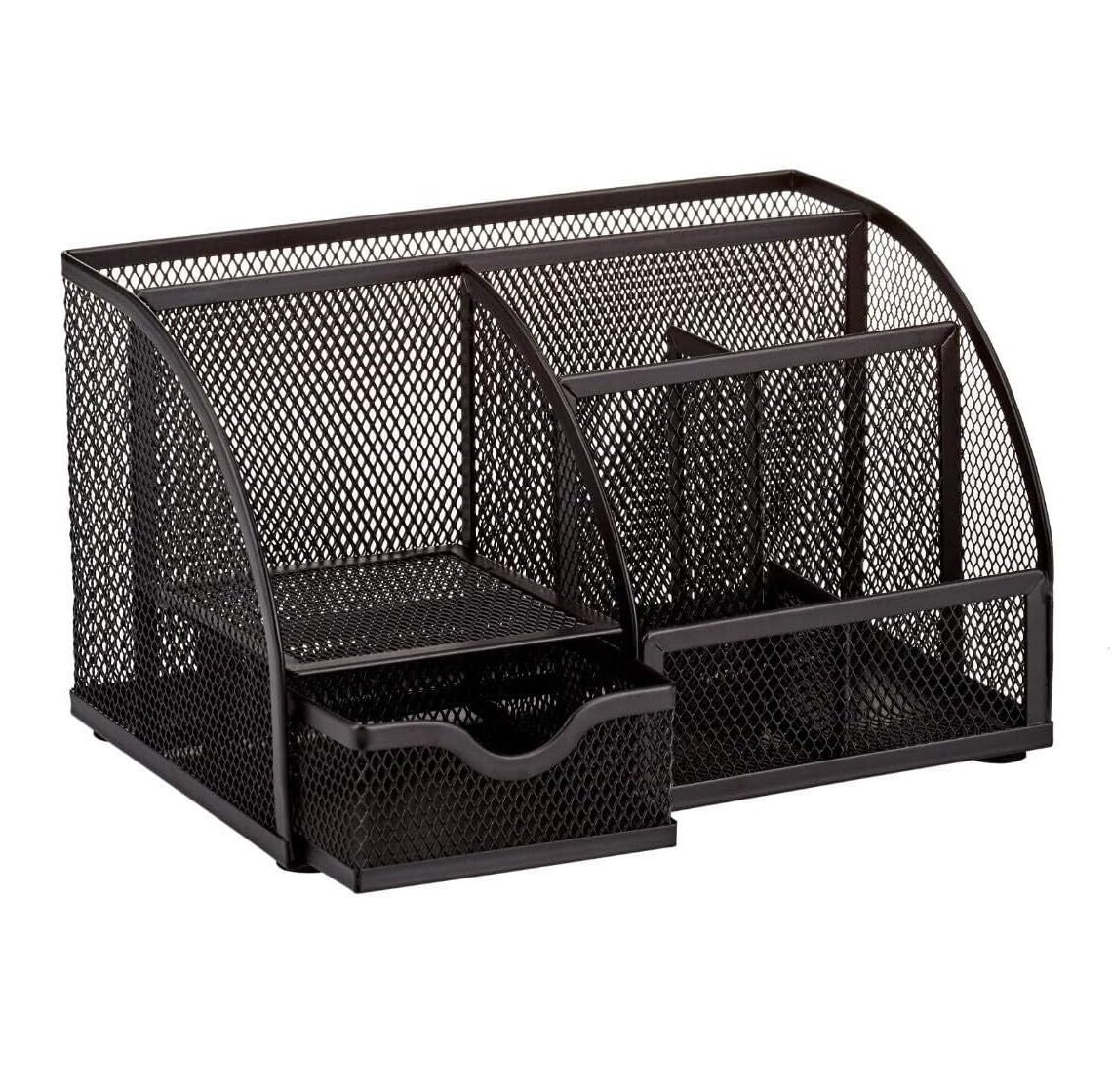 Porta Oggetti da Scrivania Organizer Da Scrivania In Rete Per Ufficio Con 7 Scomparti E 1 Cassetto Portapenne Da Scrivania Organizzatore Scrivania(Black)