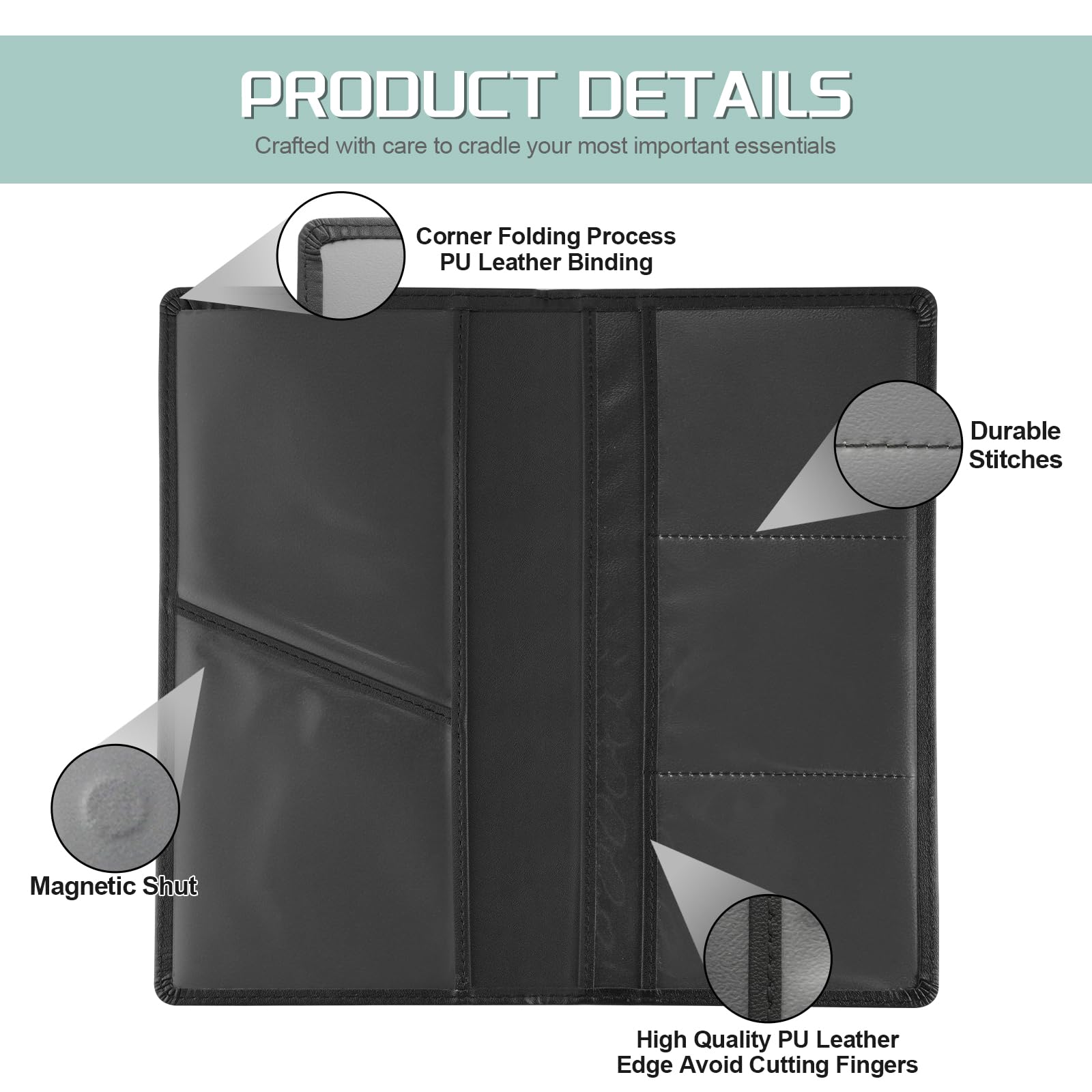 JUSTTOP 1Pack Car Registration and Insurance Holder,Car Document Holder for Cards License with Magnetic Shut,Vehicle Glove Box Car Organizer for Documents, Cards, License(Black)