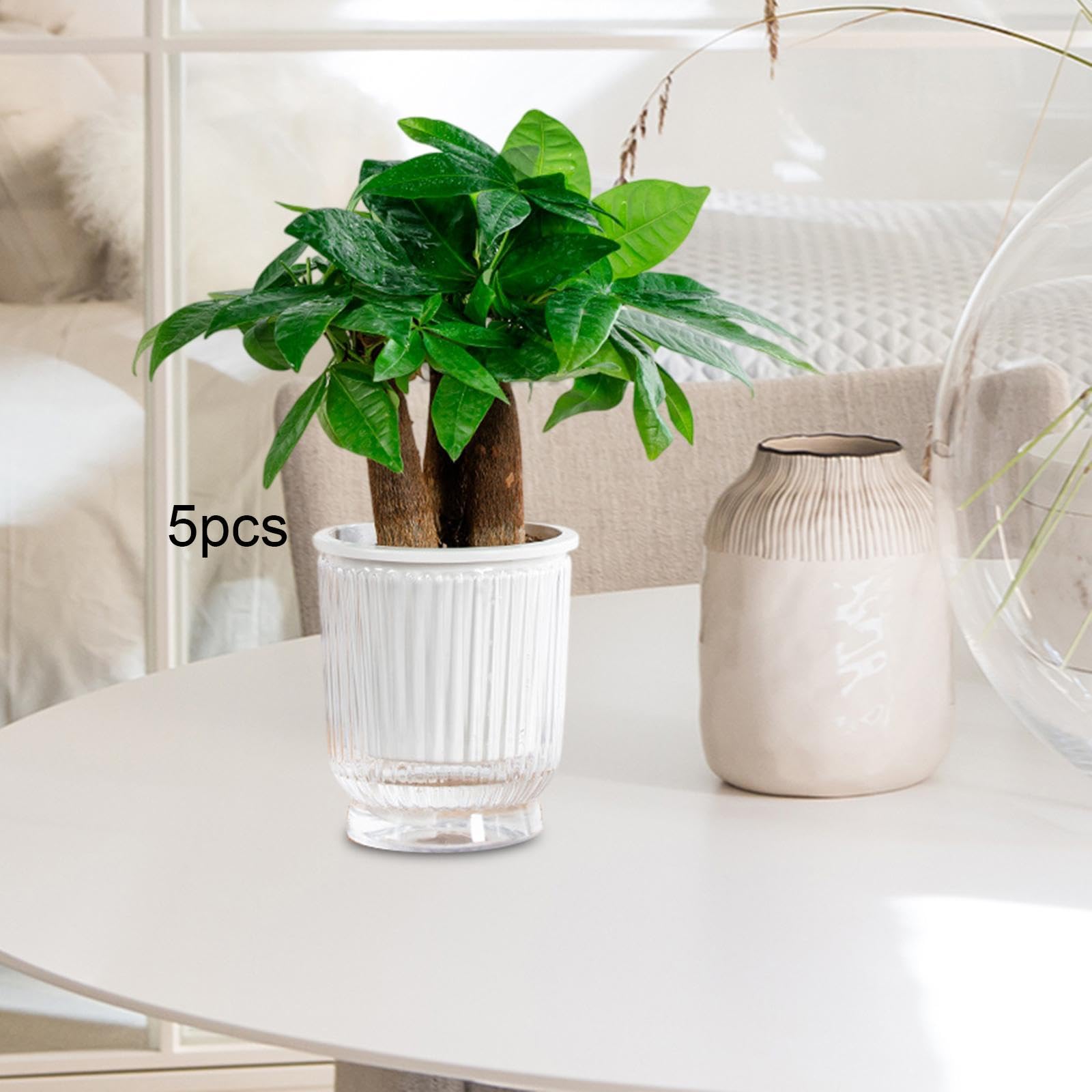 5 Jardinières à Arrosage Automatique, Pots de Fleurs, Pots de Plantes Moderne, Fabriqués en Pet PP de Haute Qualité pour, Clear 12x14.5cm