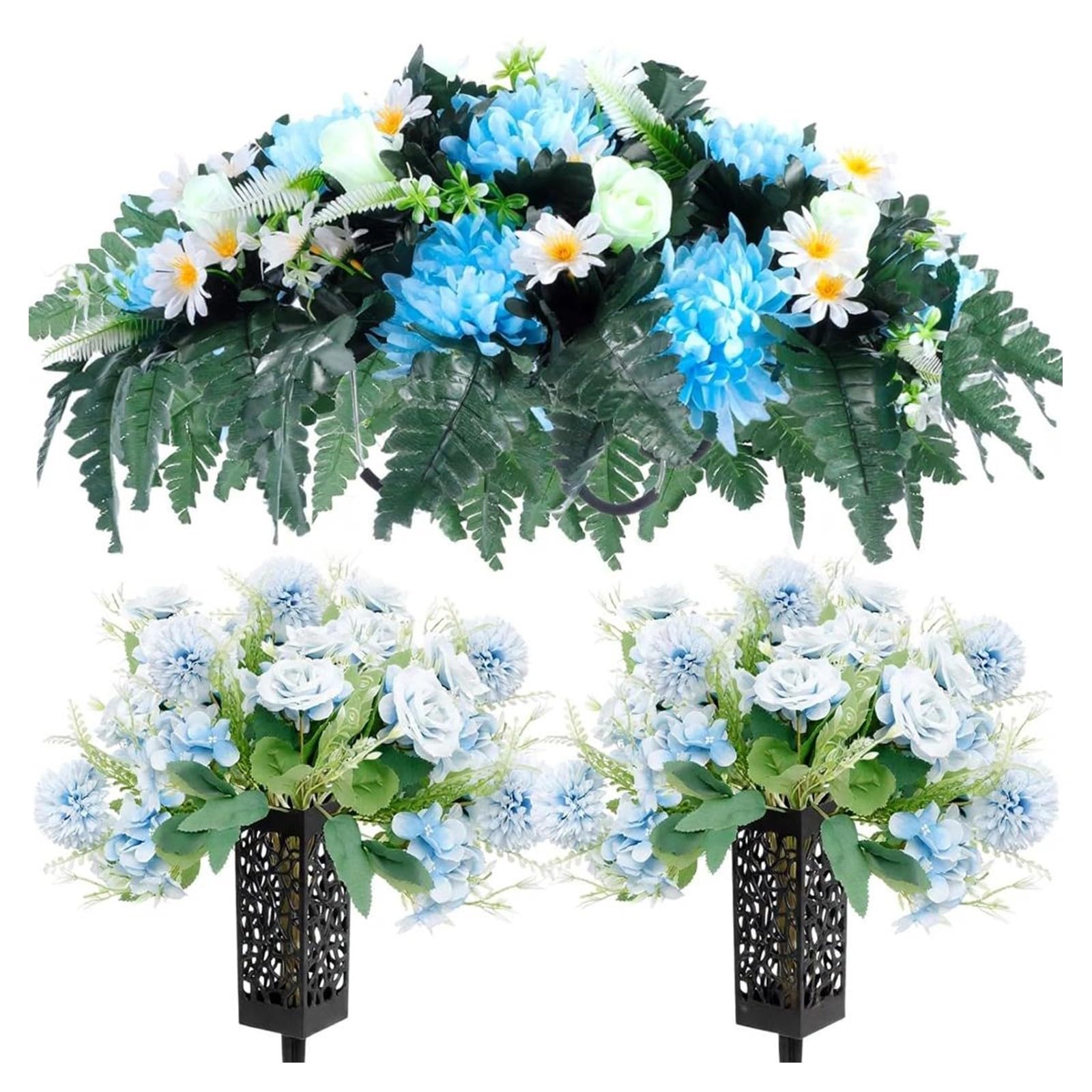 carotoe Headstones Flower Decoration Set Artificial Floral Arrangement with Metal and Plastics Stake Bases for Memorial Memorial Blooms