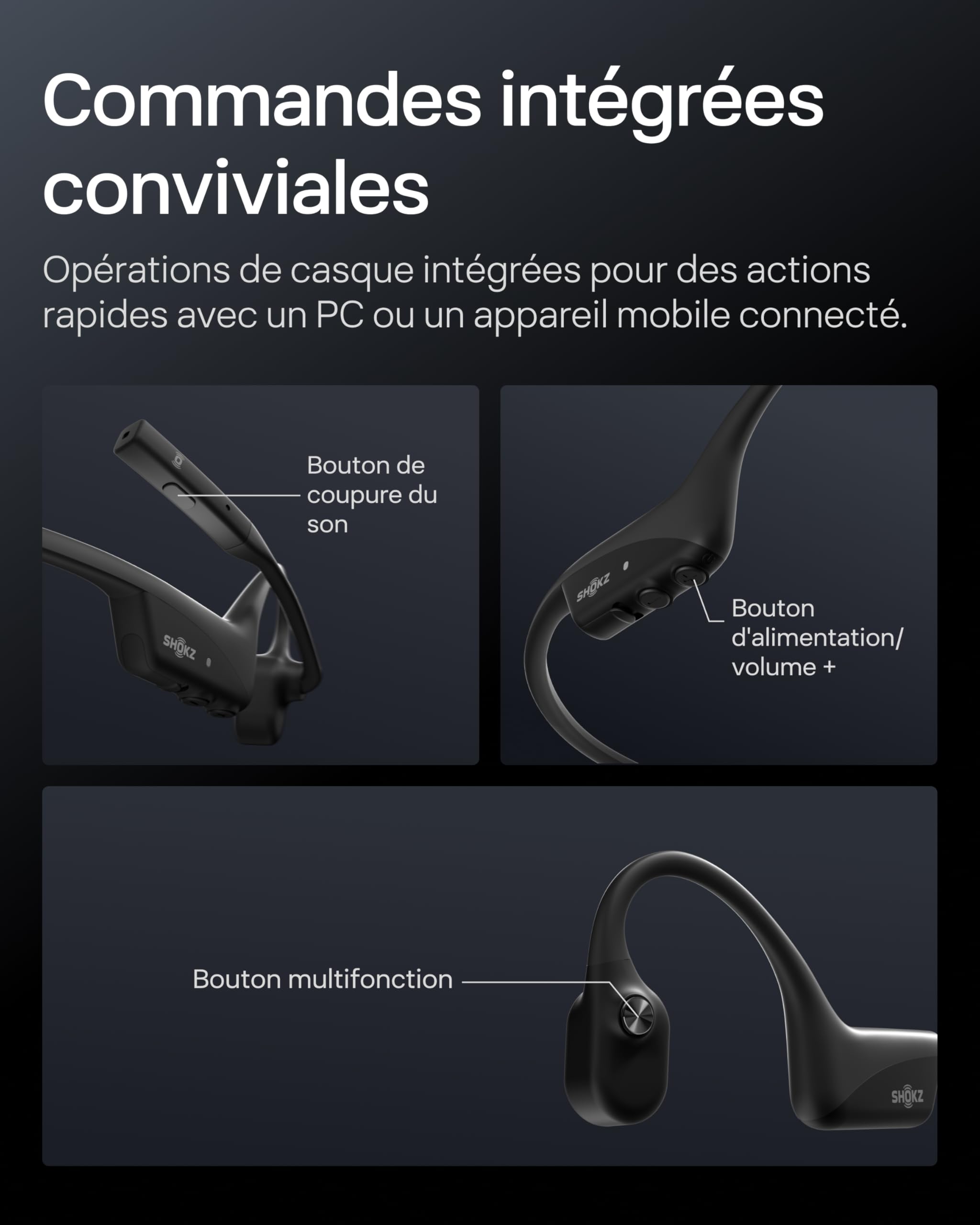 SHOKZ OpenComm2 2025 Upgrade Conduction osseuse, écouteurs Bluetooth Oreilles Libres avec Micro Anti-Bruit, écouteurs sans Fil pour Le Travail et Les appels, 16 Heures d'autonomie,Signet de, Noir