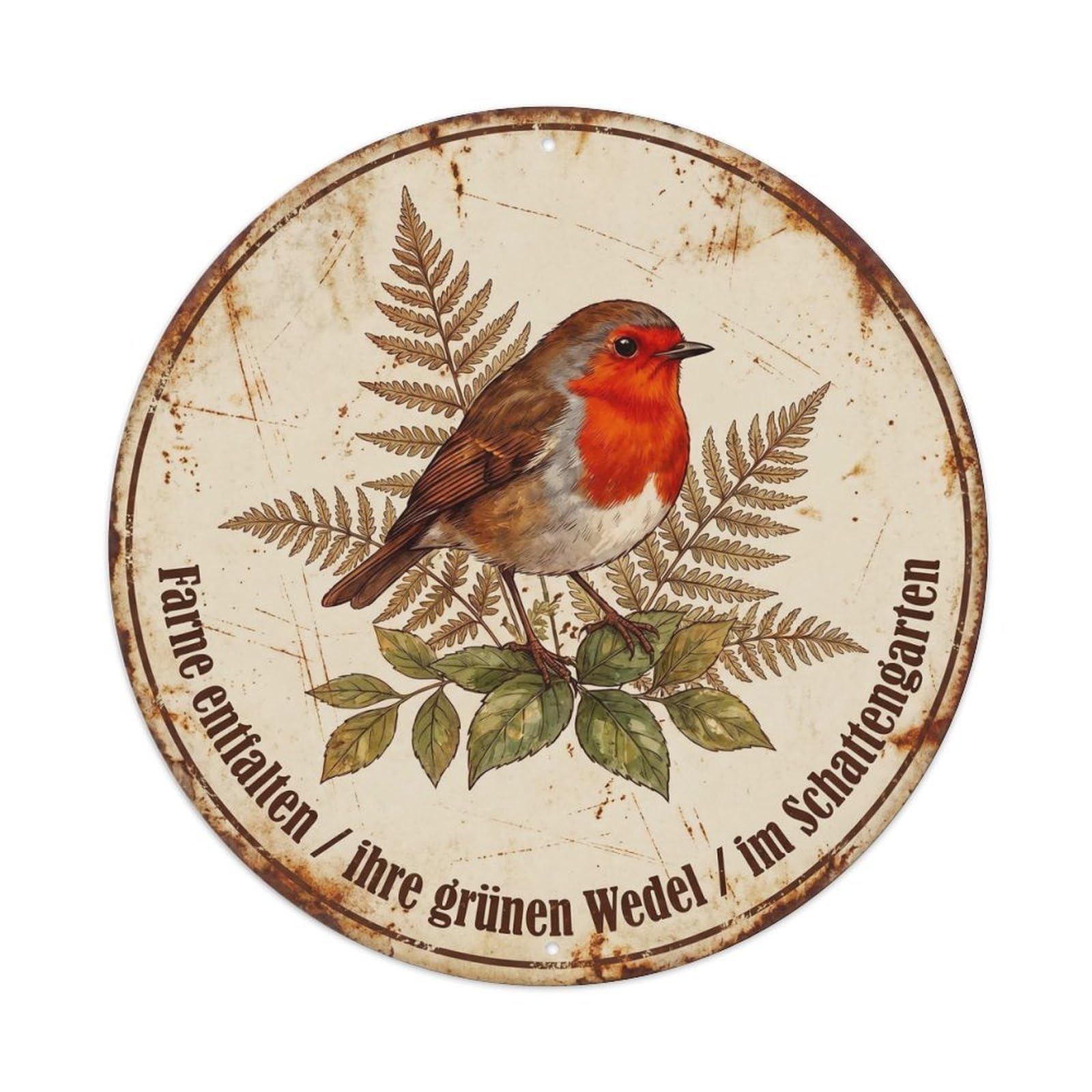 Robin Bird Garden Quote Fern CircleMetal Tin Sign