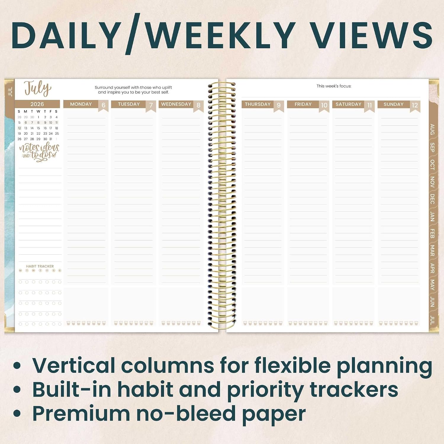 bloom daily planners 2026-2027 Hardcover Academic Year Goal & Vision Planner (July 2026 - July 2027) - 13 Months - Monthly & Weekly Calendar Agenda Organizer - 7.5" x 9" - Coastal Calm Coastal Calm 2026-2027