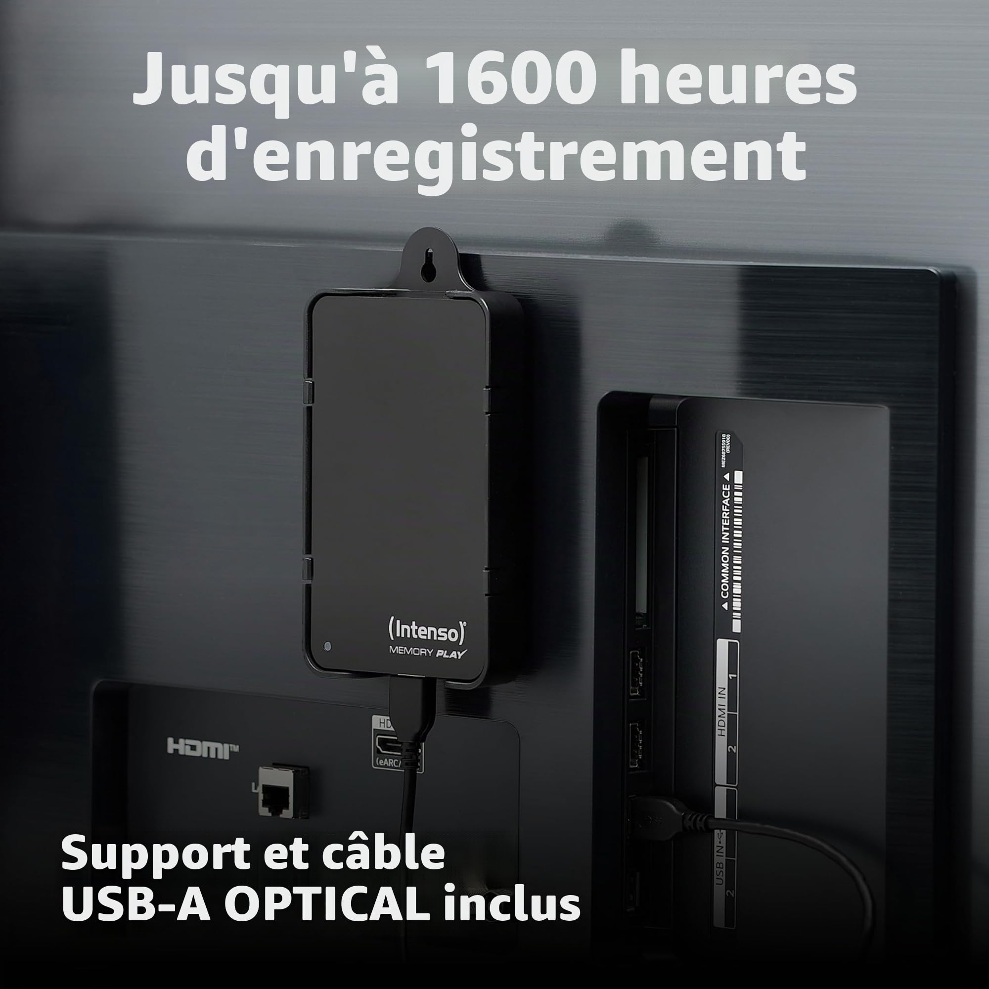 Intenso Memory Play 6021480 Disque Dur Portable 2 to pour TV Externe Portable - 2,5" - 5400 TR/Min - Cache 8 Mo - USB 3 avec Support TV - Noir