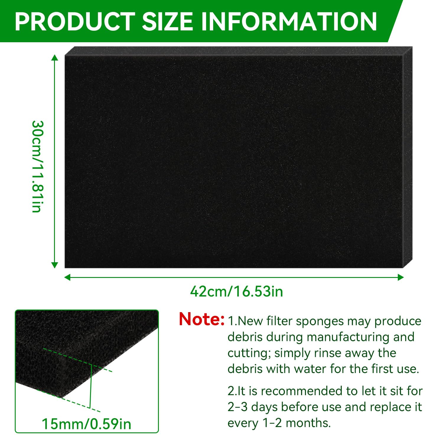 Filtermatte Luftfiltermatte Teichfilter Schwämme 42cm*30cm*15mm Universell zum Zuschneiden Luftfiltereinsatz für Scooter Motorrad Rasenmäher Luftreiniger Motorhacke Aquarien(42cm*30cm*15mm) - 3