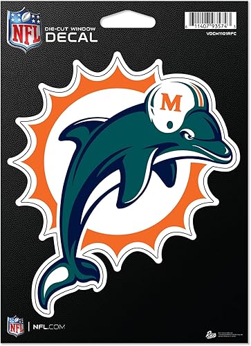 Calcomanía de vinilo troquelada con logotipo retro de los Miami Dolphins de la NFL, 5 x 7 pulgadas, accesorio para cochecamiónhogar