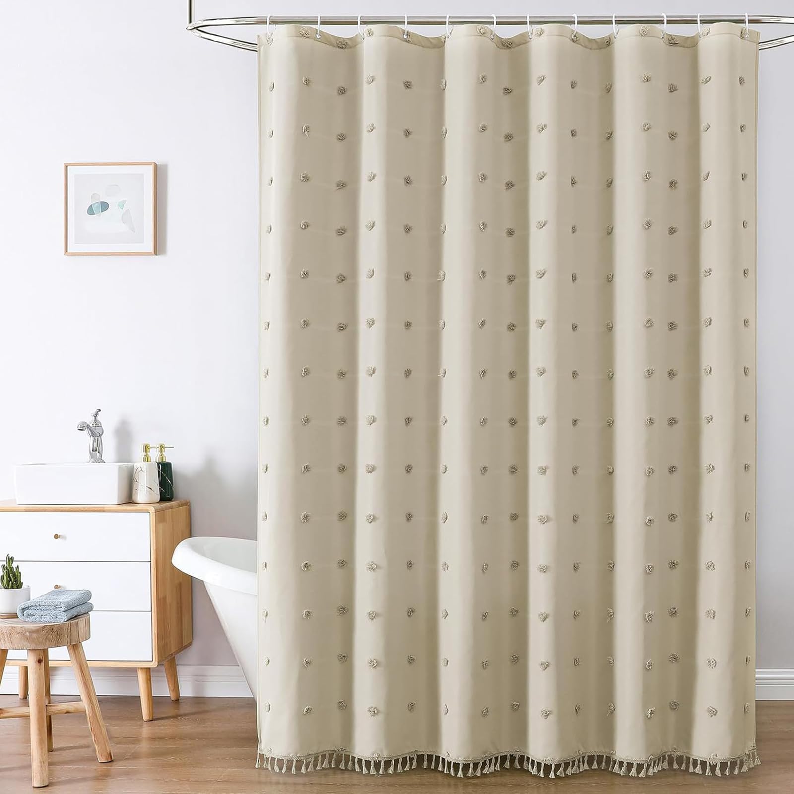Rideau de douche imprimé floral imperméable en tissu polyester pour salle de bain Motif pompons