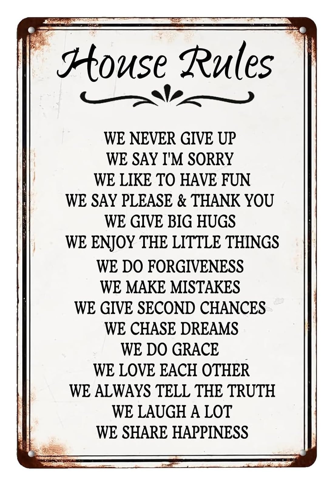 MQXFCZUX Family House Rules Metal Sign Vintage Retro Tin Wall-Art with Inspirational Quote for Living Room Kitchen Entryway 8 X 12 inch