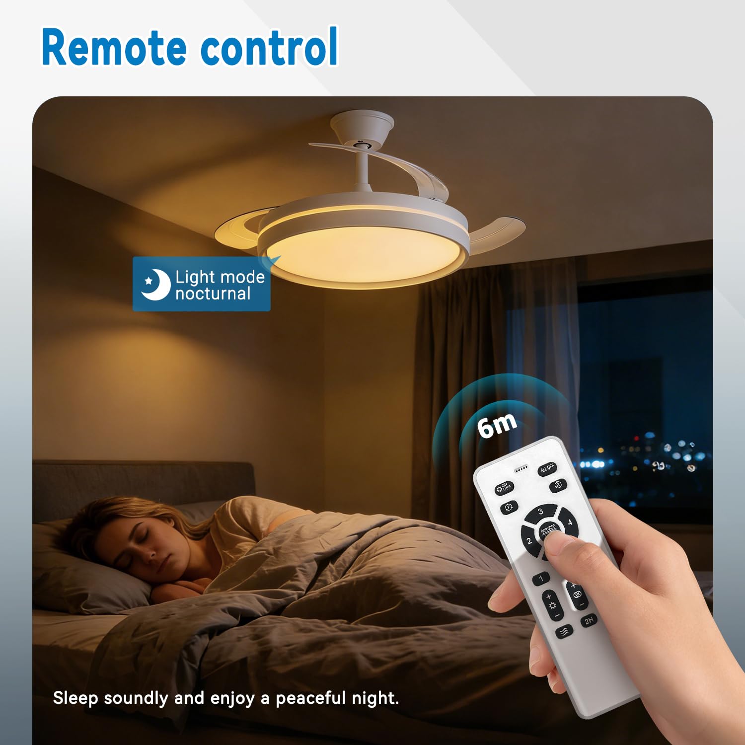EXTRASTAR Ventilateur de Plafond LED, 6 Vitesses, Télécommande, Silencieux, Réversible Été/Hiver, 3 Températures de Couleur