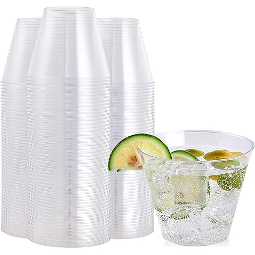 FOCUSLINE 100 Pack Clear Plastic Cups 9 oz Disposable Cups Heavy Duty Plastic Tumblers, Reusable Clear Hard Plastic Cups Tumblers for Wedding, Thanksgiving, Halloween, Christmas Party
