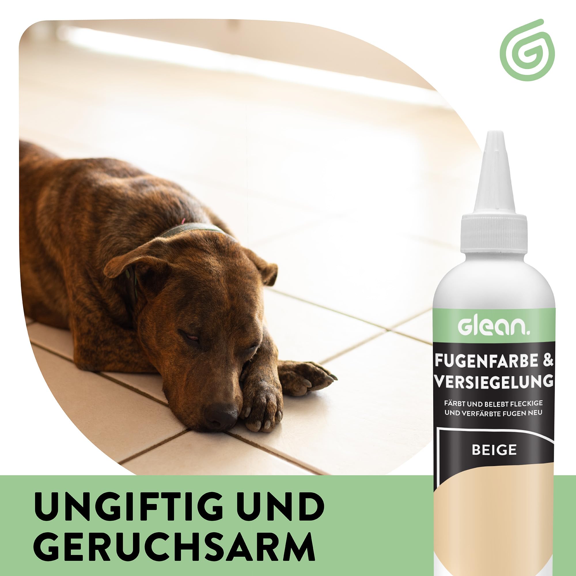 GLEAN Fugenfarbe & Versiegelung Beige | 340g | Erneuert & schützt Fliesenfugen | Mit Schaumstoffpinsel | Atmungsaktiv & fleckenresistent | Für Bad, Dusche & Küche