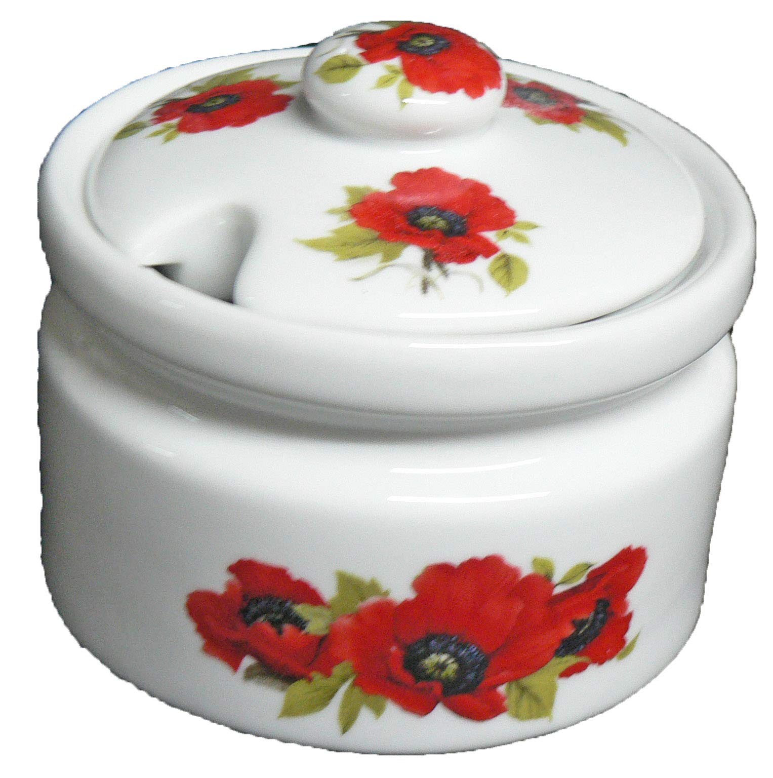crackinchina Poppy ceramic preserve pot & spoon Porcelain jam pot decorated all round with colourful poppies