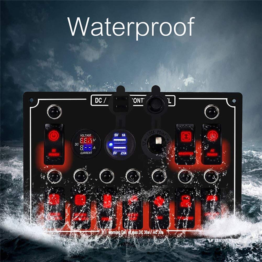 Wodoszczelny 10-biegowy panel do nawigacji Rocker Switch z 12 V-24 V LED woltomierz Dual USB ładowarka do gniazda zapalniczki samochodowej, do samochodów ciężarowych, SUV-ów