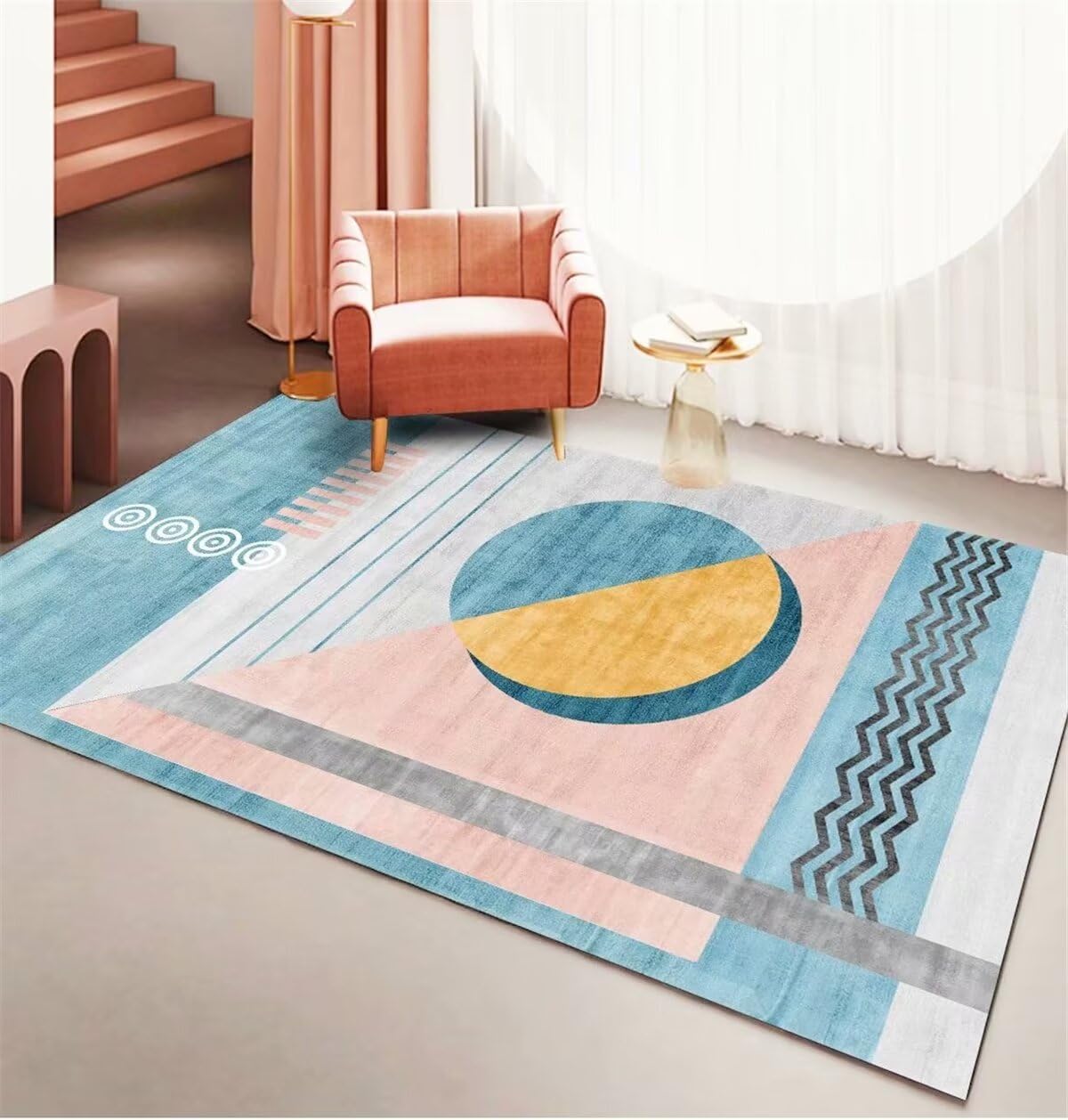Tapis d'extérieur et salon lavable rose et bleu 120x170cm