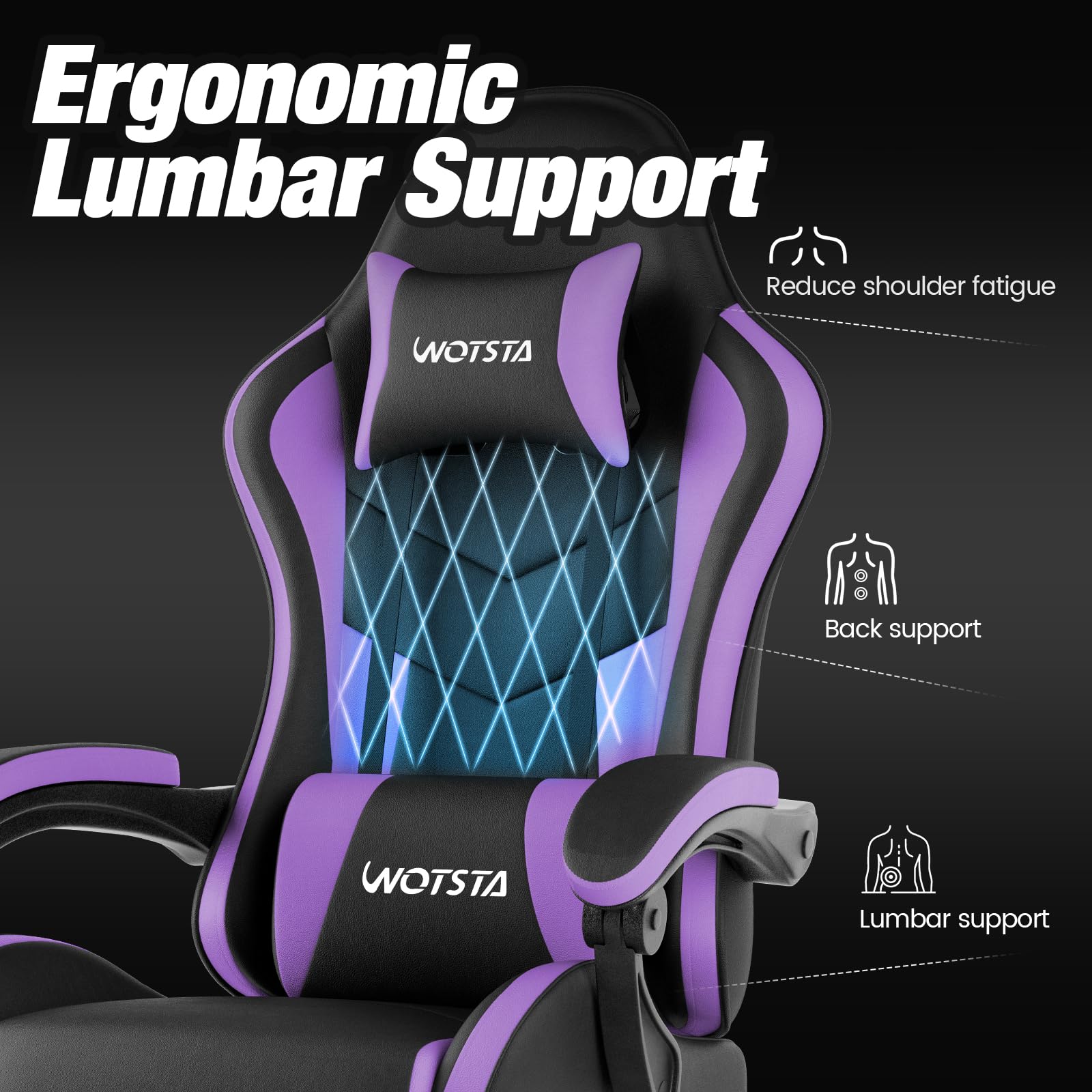 Sedia da gioco con poggiapiedi, sedia ergonomica da gaming, sedia per computer con supporto lombare, poggiatesta, sedia per PC regolabile in altezza con seduta girevole a 360°, per ufficio o gioco