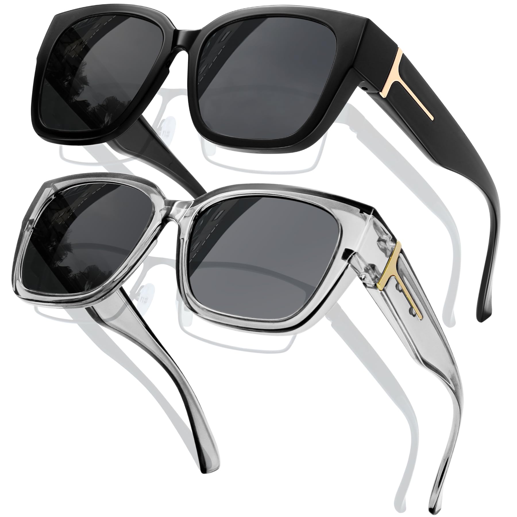 KANASTAL Over Glasses Sunglasses Polarized Fit Over Sun Glasses Oversized Design Fashion Wrap Around Shades 2 Pack