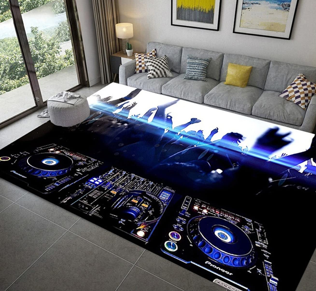 Tappeto Soggiorno Camera da Letto Cucina Creativo DJ Musica Tappeto Nero Blu CD Musica Tappeto Camera da Letto Maschile Tappeto Decorativo Gaming Rug Runners Tappetino Yoga (Colore 2,160x200 cm)