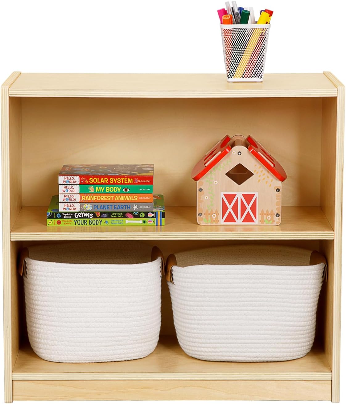 Montessori Toy Shelf, Kids Bookshelf and Toy Storage, Small Bookshelf for Kids, 2-Tier Wooden Storage Shelves for Classroom, Kindergarten, Kids Room, Playroom, Daycare Center and More.