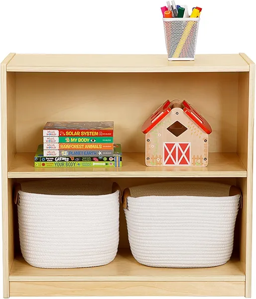 OOOK Montessori Toy Shelf, Kids Bookshelf and Toy Storage, Small Bookshelf for Kids, 2-Tier Wooden Storage Shelves for Classroom, Kindergarten, Kids Room, Playroom, Daycare Center and More