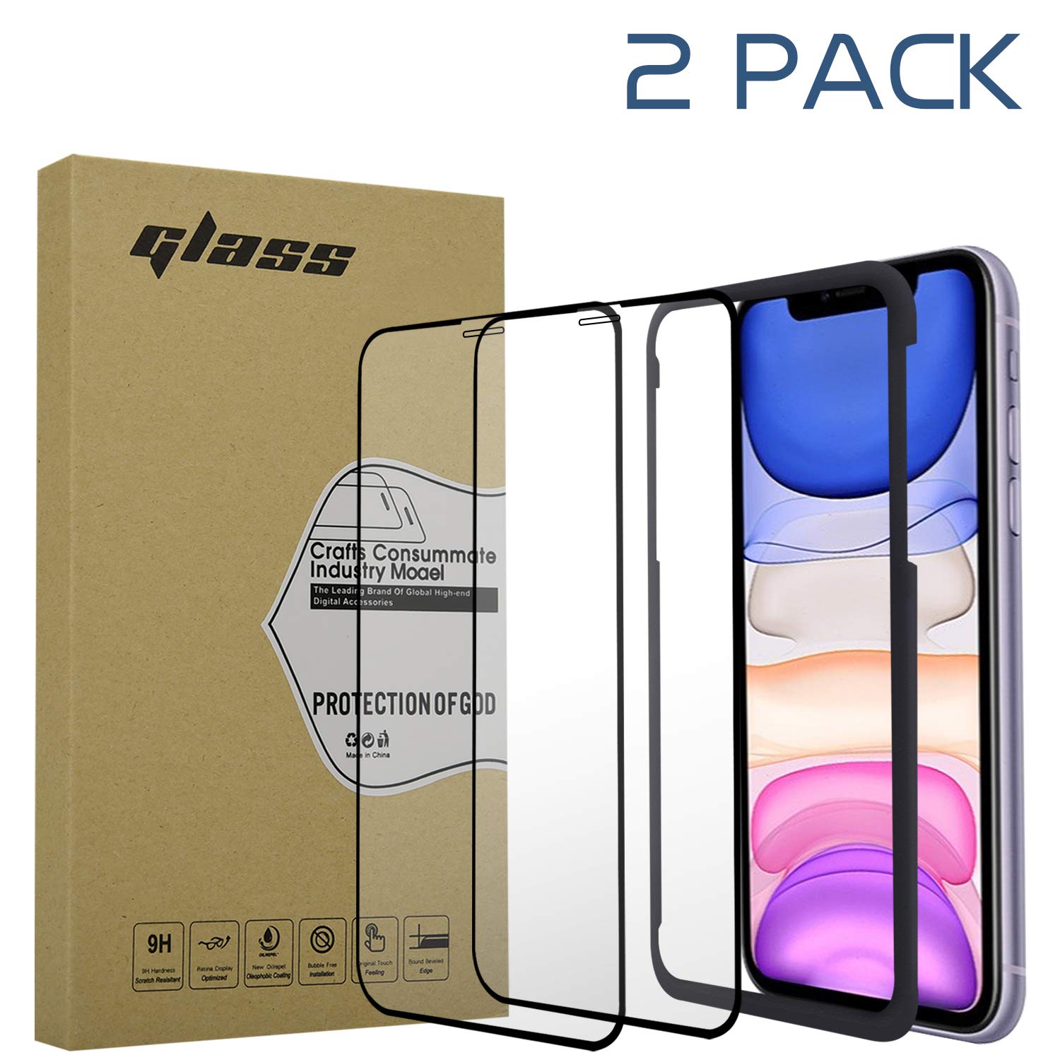 TANDD Screen Protector for iPhone 11, XR - 2 Pack, 6.1 inch with Installation Frame