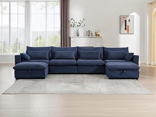 Miniatura 12 de asunflower Sofá biplaza con otomana de almacenamiento, sofá modular en forma de L de 86.6 pulgadas para sala de estar de espacio pequeño, sofá de