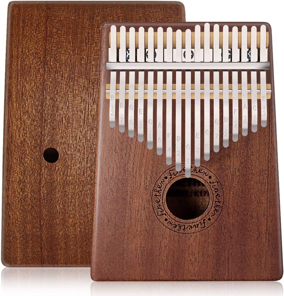 Kalimba 17 Keys, Mahogany & Mineral Steel Rods Portable Thumb Piano with Learning Book, Tune Hammer, Cloth Bag, Sticker, Bilingual Instruction, Musical Instrument Gifts for Women-image-43