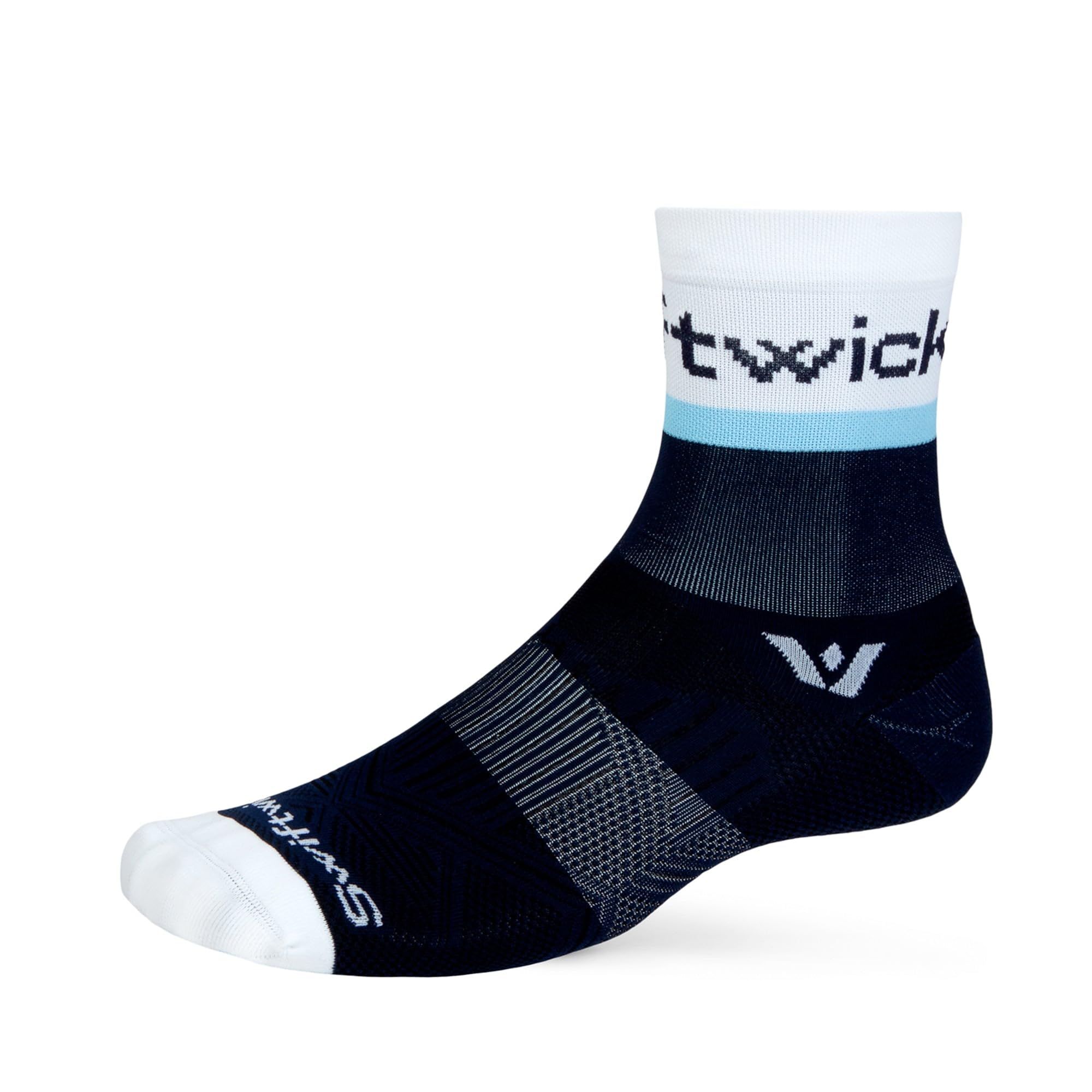 Swiftwick - ASPIRE FIVE Cycling Socks, Maximum Breathability, Crew (Euro Stripe Navy Blue, Large)