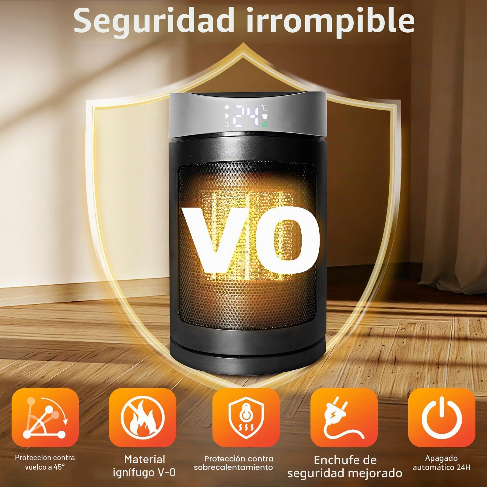 HOSSOM Calefactor Bajo Consumo, 1500W PTC Ceramico Radiador Electrico, 90° Oscilación, con termostato, temporizador 1-12H, 4 Modos, Modo ECO, Protección Sobrecalentamiento/Vuelco Apto interior