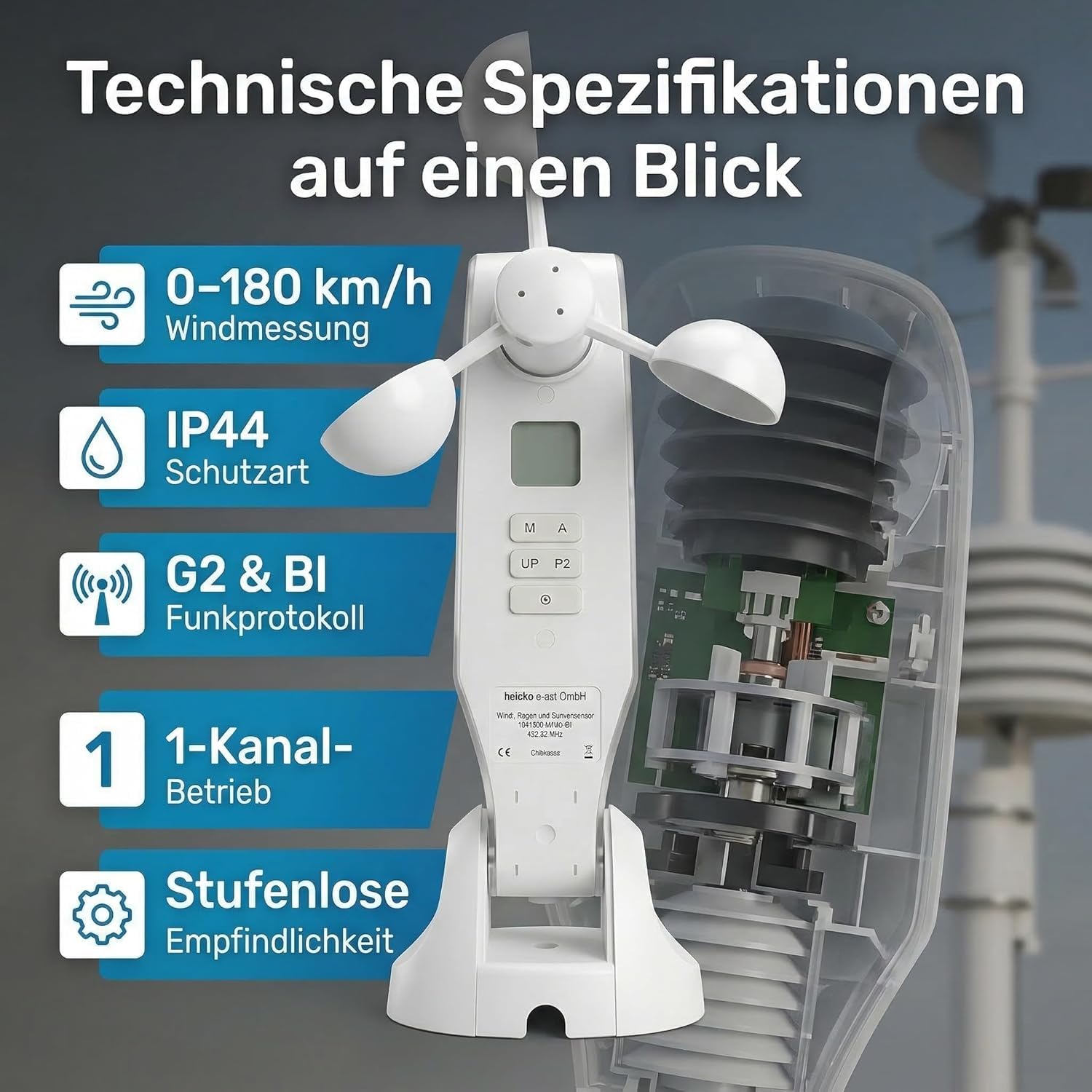1-Kanal Wind- und Sonnensensor für Markisen (1 ST) | sowie für weitere Außenbeschattungen, Funkprotokoll G2 und BI