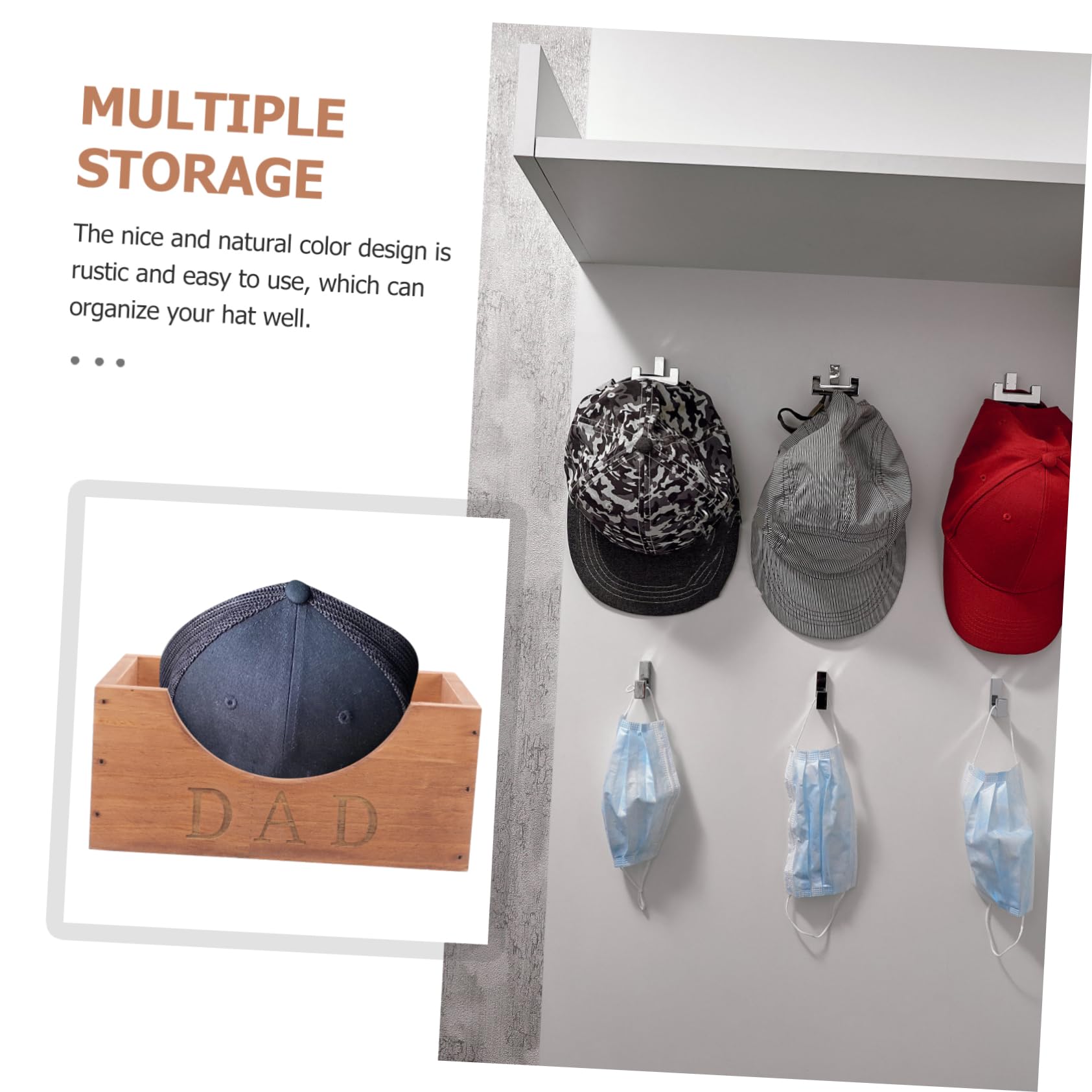 OUNONA Wooden Display Box for Hats Rustic Storage Organizer for Baseball Caps Multi Functional Wooden Hat Holder for Home Desktop Decoration Craftsmanship Friends and Family