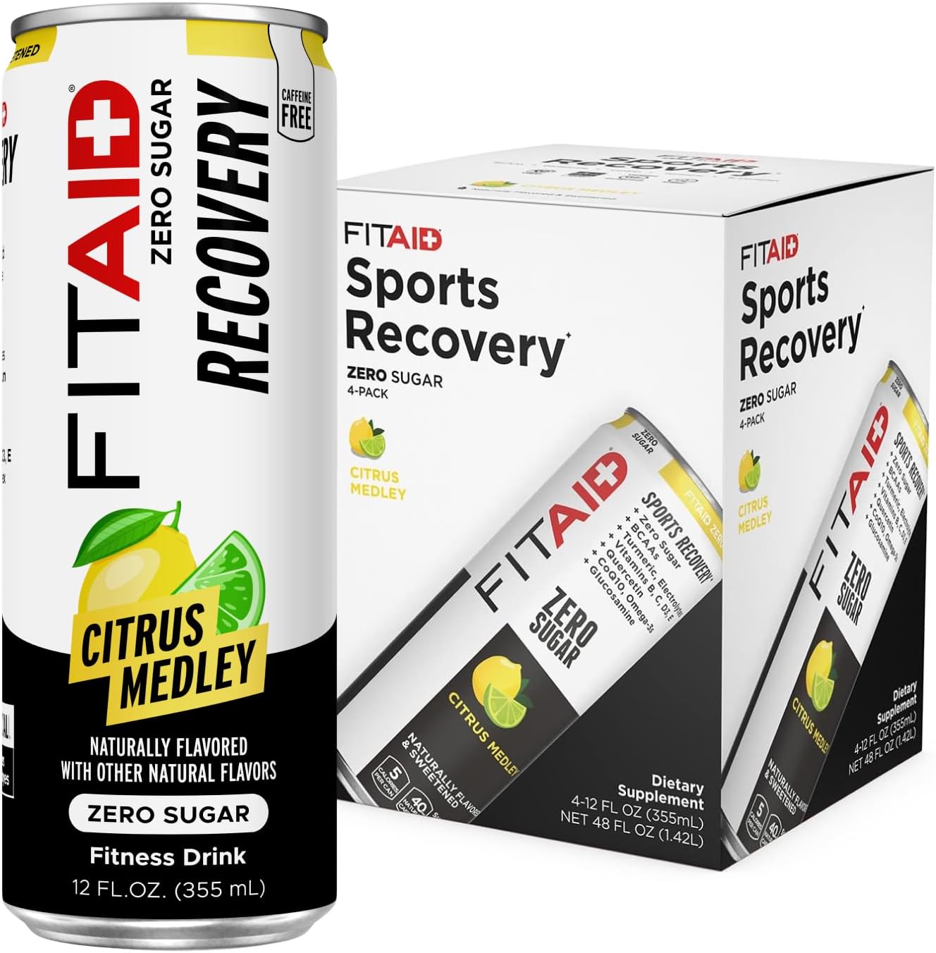 FITAID ZERO, Keto-Friendly, Number 1 Post-Workout Recovery Drink, Contains Zero Sugar, BCAAs, Glucosamine, Green Tea, 5 Calories, 12 Fl Oz (Pack of 4)