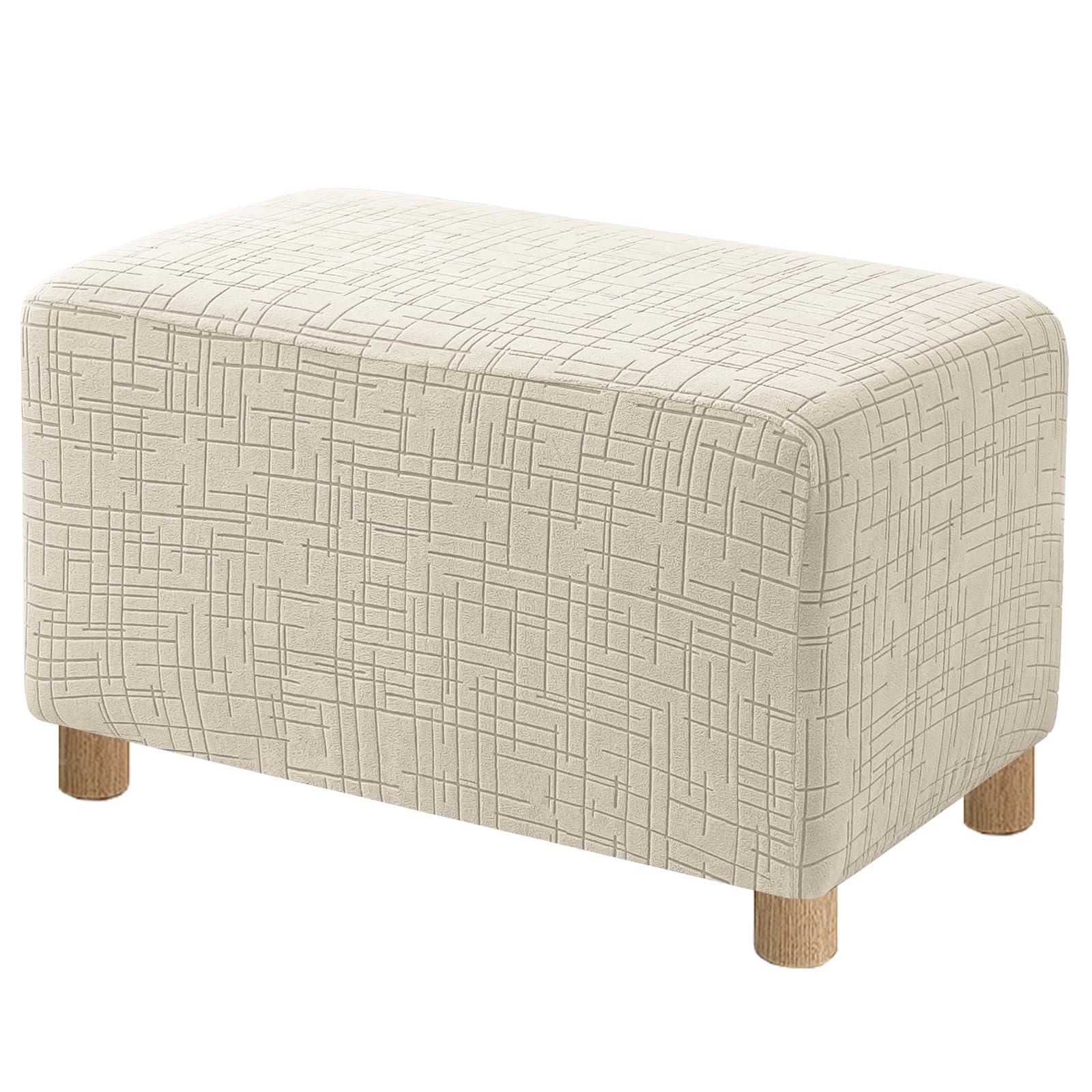 High Stretch Ottoman Cover Rectangular (Medium, Beige