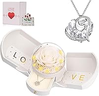 Vista 14 de Rosa real preservada con collar I Love You, flores eternas, regalos de rosas para mamá