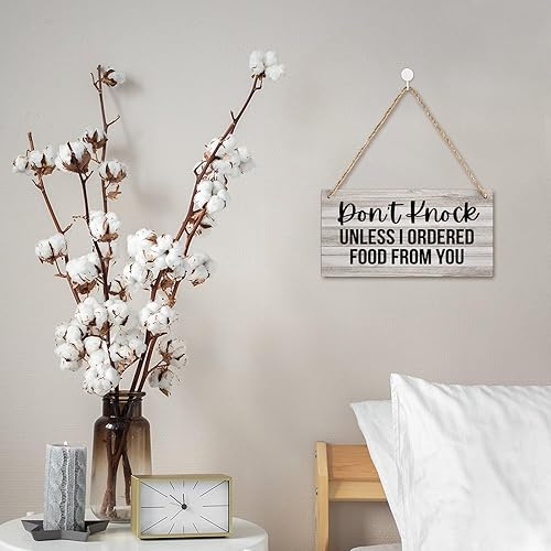Miniatura 5 de Letrero de madera para puerta delantera, exterior, con texto en inglés Don't Knock Unless I Ordered Food From You, placa de madera rústica,