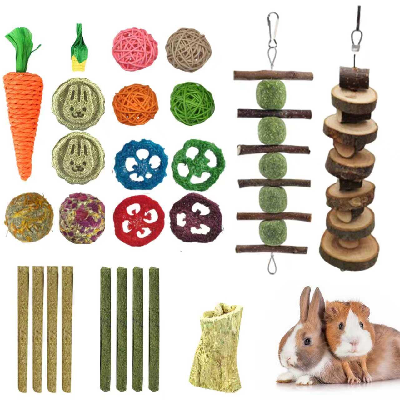 LIUQOBN 25 Pack Rabbit Toys Set, Rabbit Toys Boredom Breakers for Bunny Hamsterand Guinea Pig and Chinchilla, Small animal puzzle toys