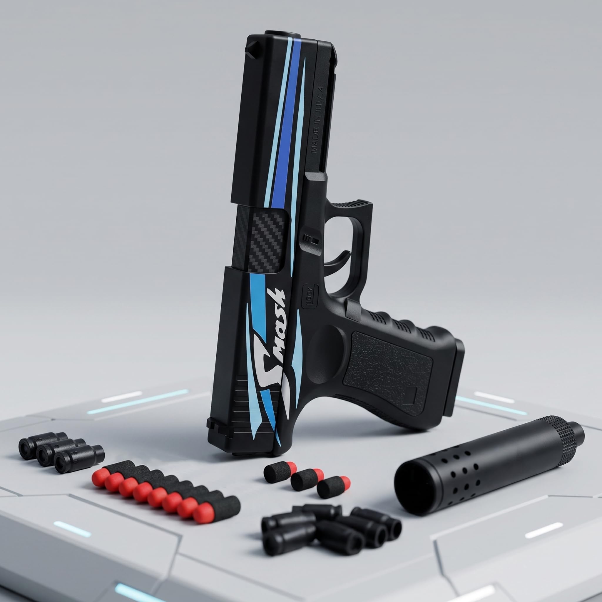 Toy Gun for Boys Kids, Realistic Toy Pistol with Shell Ejection & Reloading Action Blaster, Blaze Storm Style Foam Bullet Gun with Detachable Silencer and Magazine. (1, Blue)-image-18