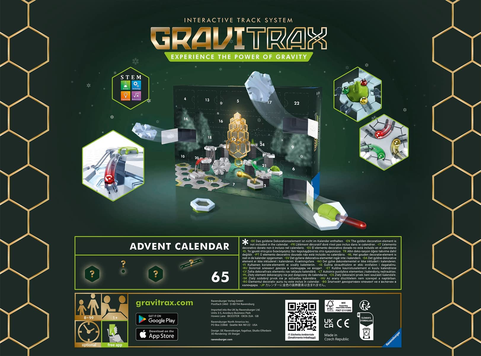 Ravensburger - Calendrier de l'avent GraviTrax -27273-24 Cases Surprises Avant Noël - 62 pièces de Construction - Jeu de Construction - Circuits de Billes - Enfants 8 Ans et Plus -Version française