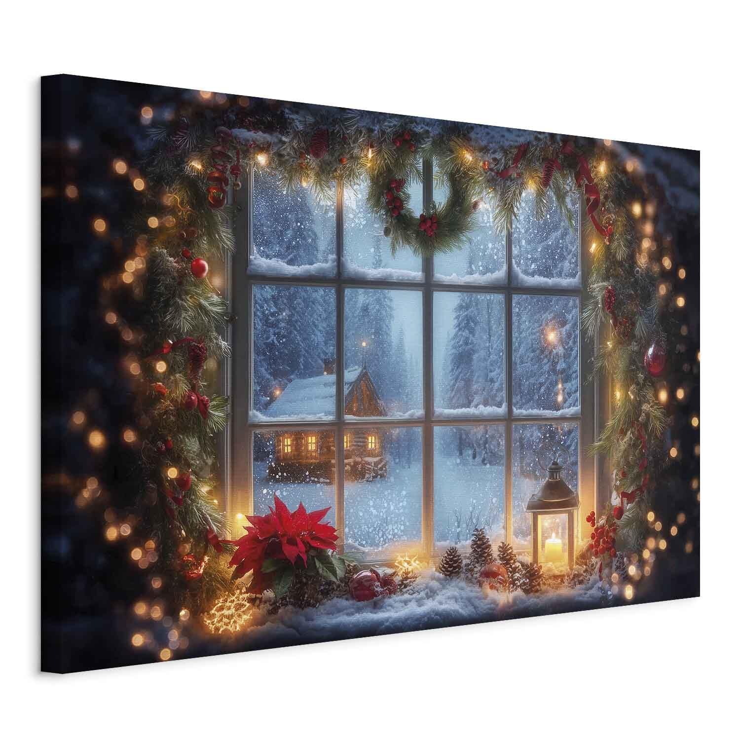 Decomonkey #12 Christmas Window Canvas Print Christmas Window 23.6" X 15.7" / 60 X 40 Cm 1-Piece Canvas Prints Picture On Canvas Wall Art Art Print Decoration Living Room Gifts Window Christmas Winter
