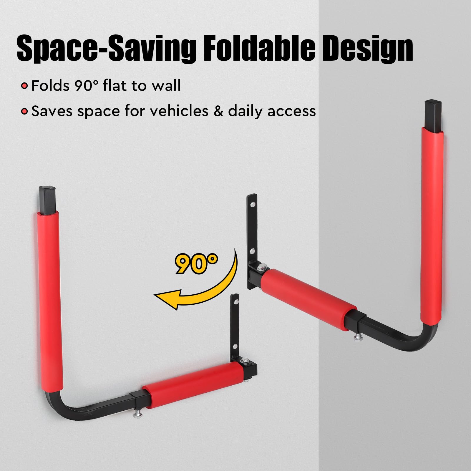 SWAWIS 1 Coppia Supporti da Parete per Box Tetto in Acciaio, con Schiuma Anti-Graffio, Regolabile 33-57 cm, Portata Massima 50 kg, per Riporre Tavole da Surf, Paddle, Utensili da Giardino(Rosso)