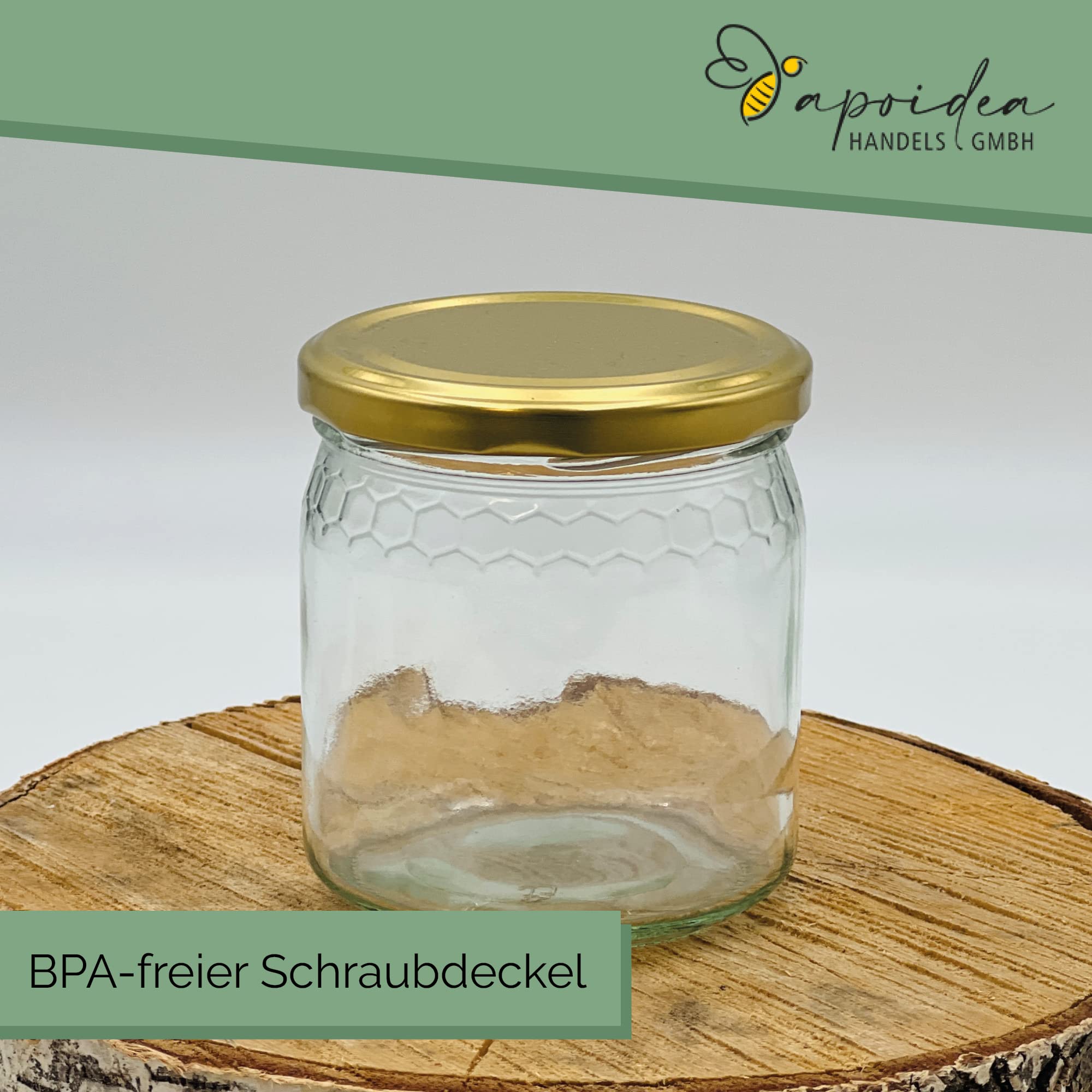 Apoidea – Hochwertige Honiggläser 500g mit 82er Twistoff Deckel, Wabendesign, 72 Stück